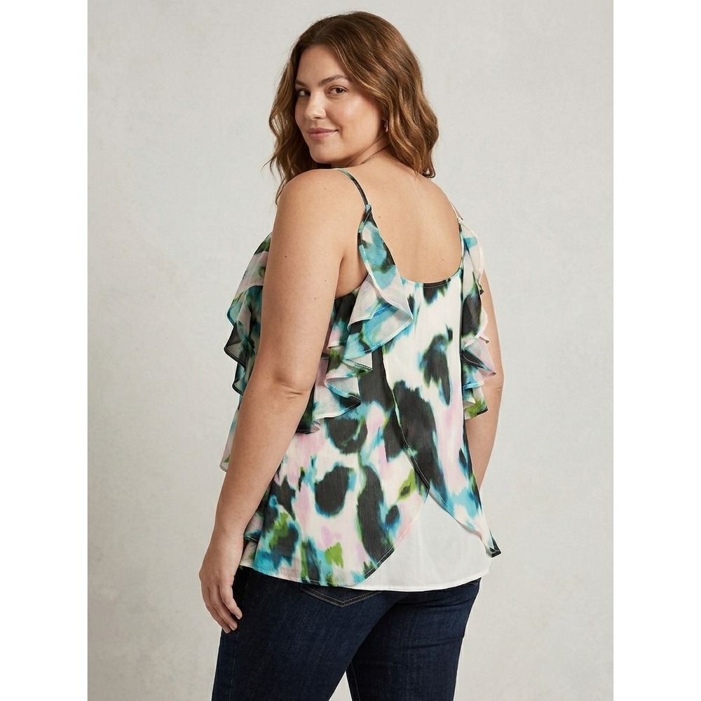 International Concepts Women's Ruffle-Trim Apron-Neck Tank XL Meera Abstract NWT - Picture 2 of 6